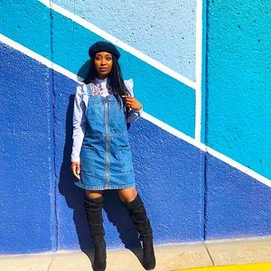 TOPSHOP Moto Overall Denim Jumper Dress